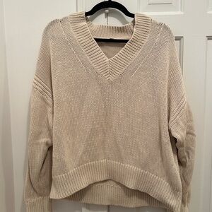 J. Crew Cream V-neck Fishermen Cotton Sweater